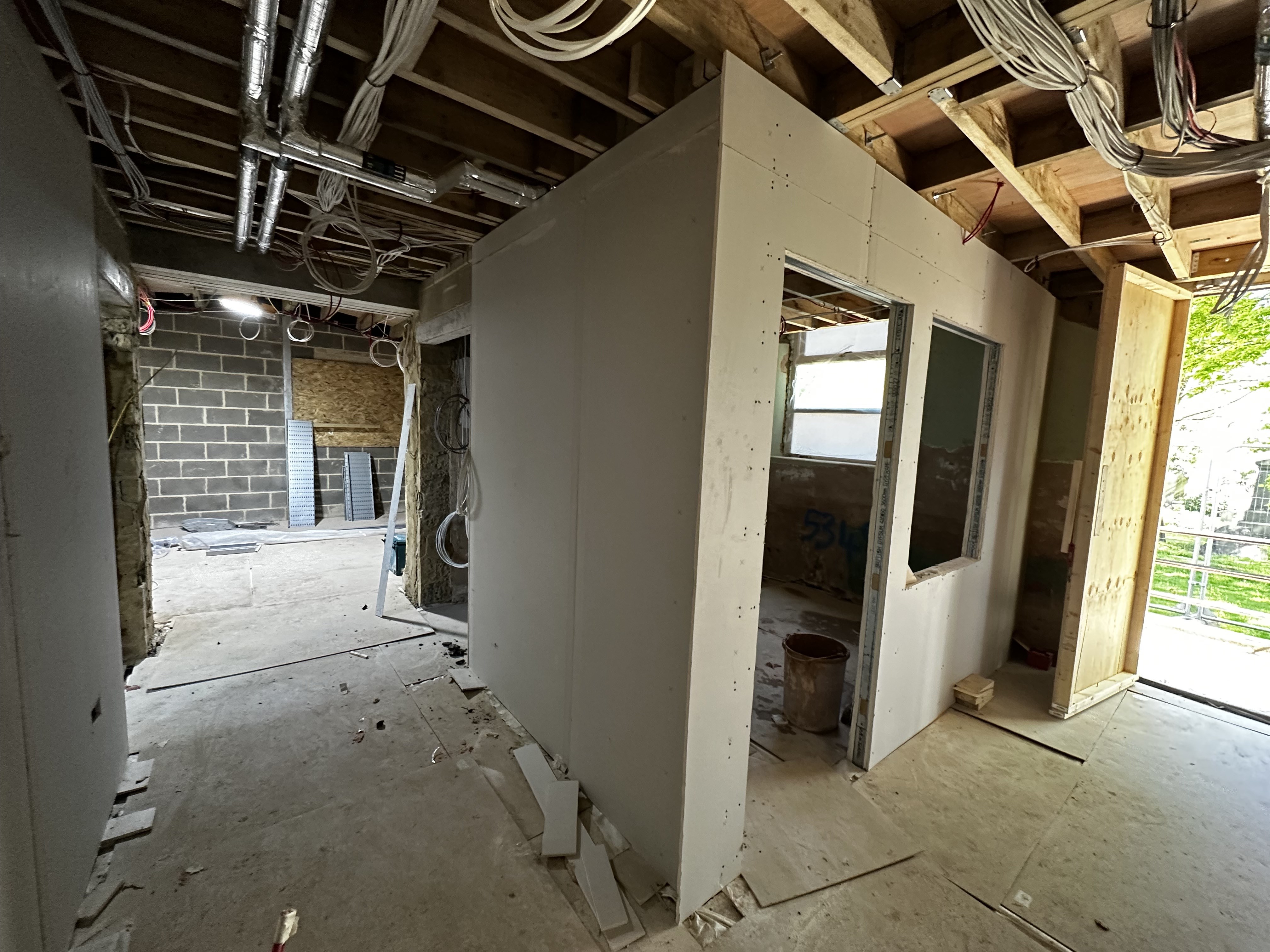 Left - the corridor down to Room 1 and the new WCs
Right - the new Church Office
